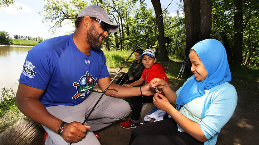 Dustin Byfuglien with the True North Youth Foundation